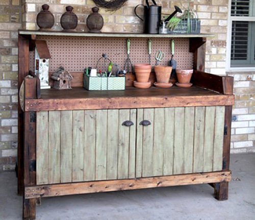 Potting Bench Made with Old Doors