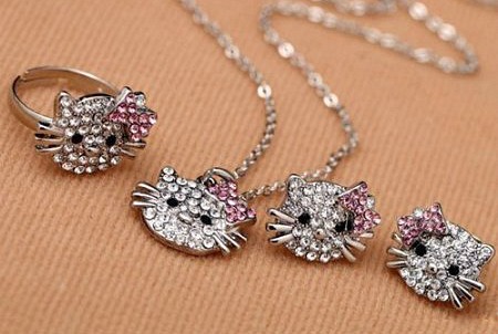 hello kitty necklace ring earings