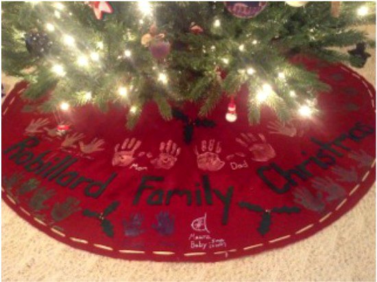 How to Make a No Sew Handprint Christmas Tree Skirt - One Hundred Dollars a Month