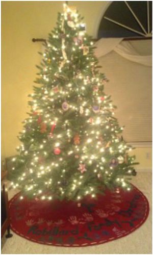 How to Make a No Sew Handprint Christmas Tree Skirt - One Hundred Dollars a Month