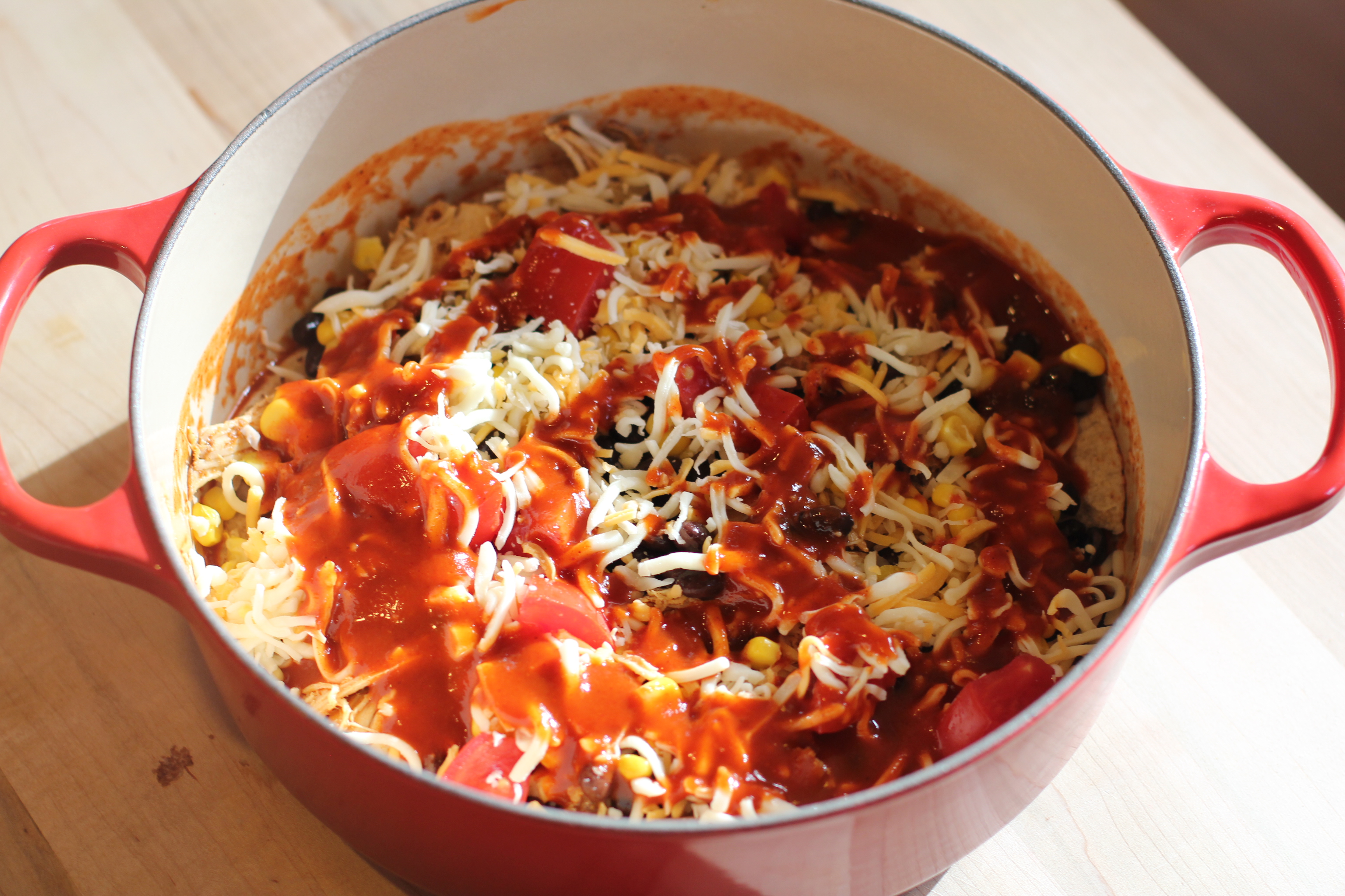Recipe How to Make a Layered Chicken and Black Bean Enchilada One