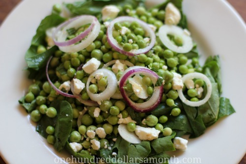 Recipe – Fresh Pea Salad with Spinach, Feta and Mint