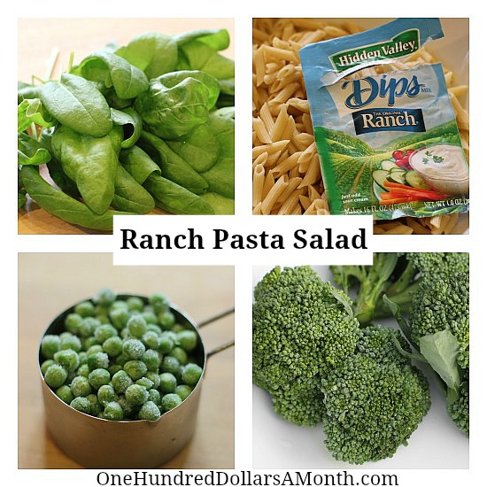 Ranch Pasta Salad w/ Broccoli, Spinach and Green Peas