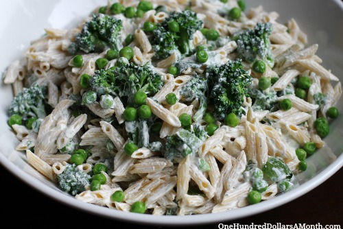 Ranch Pasta Salad w/ Broccoli, Spinach and Green Peas