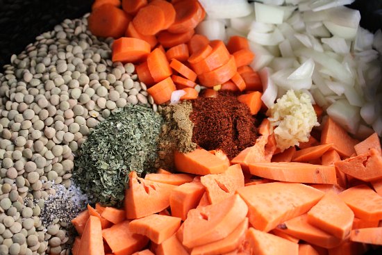 Slow Cooker Vegetarian Lentil Stew with Sweet Potatoes