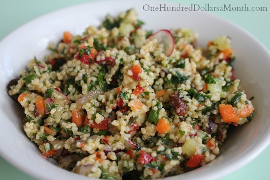 Bulgur Salad with Cucumbers, Red Peppers, Radishes, Carrots and Lemon