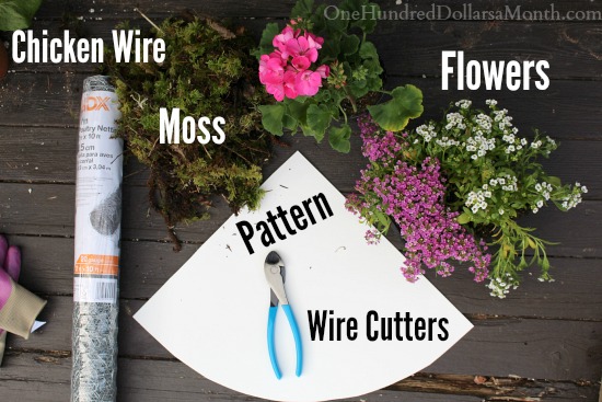 DIY Hanging Flower Basket Made with Chicken Wire and Moss