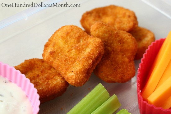 Bento Box Ideas – Chicken Nuggets, Cheese Sticks, Celery Sticks and Ranch Dip