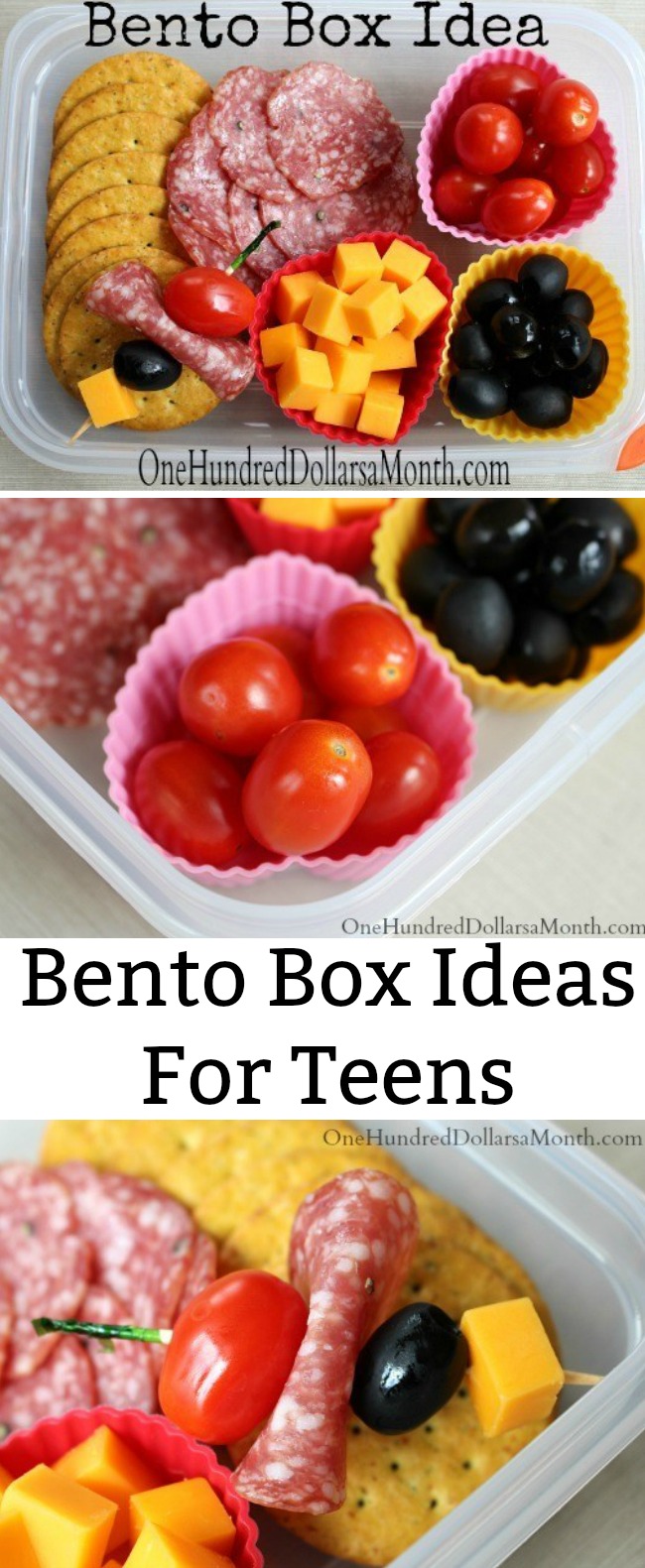 Bento Box Ideas For Teens – Salami, Olives, Cheese, Grape Tomatoes (Antipasto)