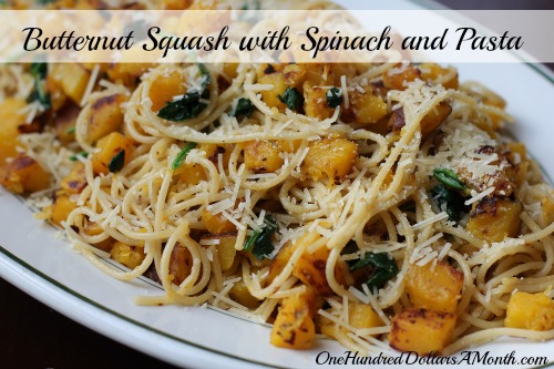 Butternut Squash with Spinach and Pasta