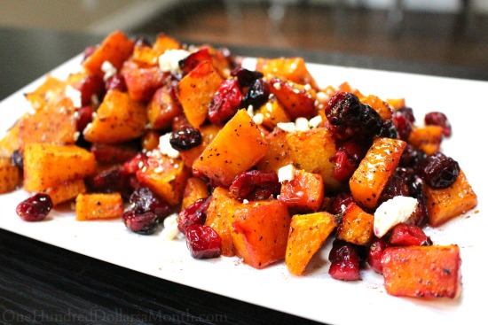 Roasted Butternut Squash w/ Feta and Cranberries