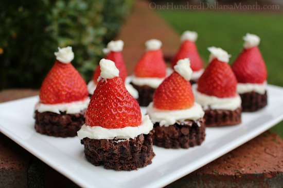 Strawberry Brownie Santa Hat Bites