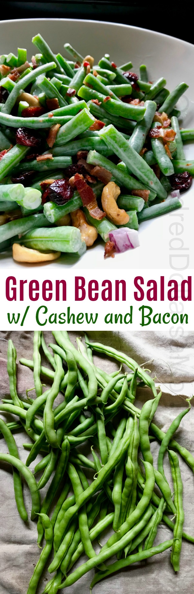 Green Bean Salad with Cashew and Bacon Topping