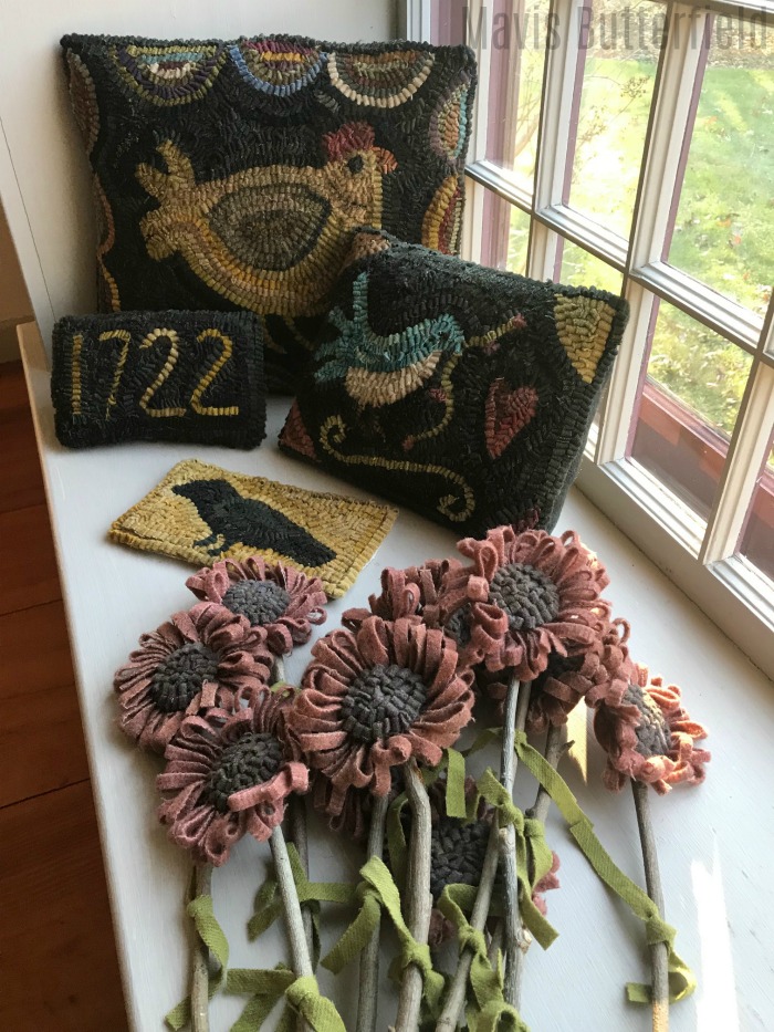 Mavis Butterfield Hooked Rug Chicken Pillow One Hundred Dollars