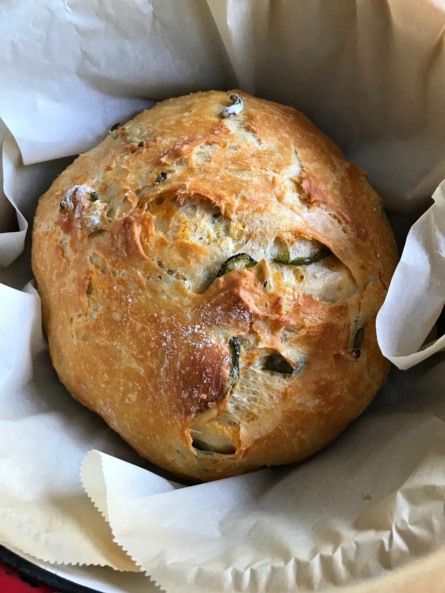 Jalapeno Cheddar Dutch Oven Bread (no knead!) - The Chunky Chef