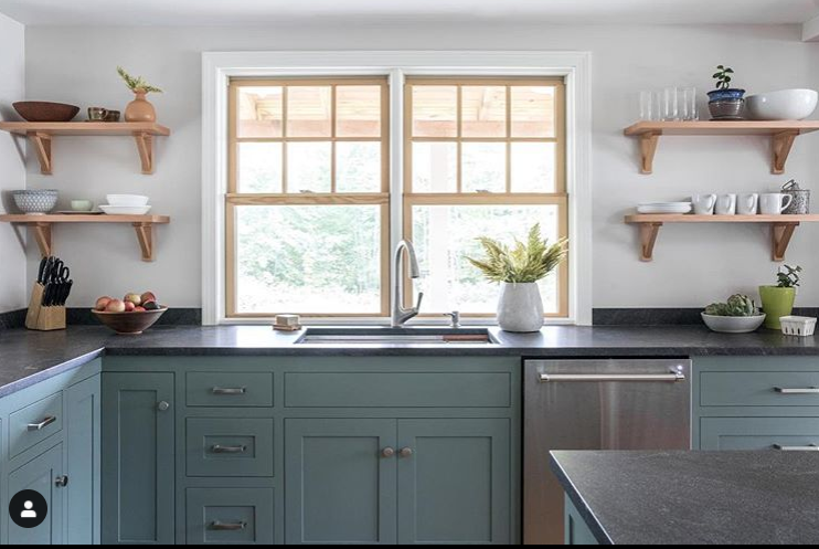 Painted Cabinets and Open Kitchen Shelving