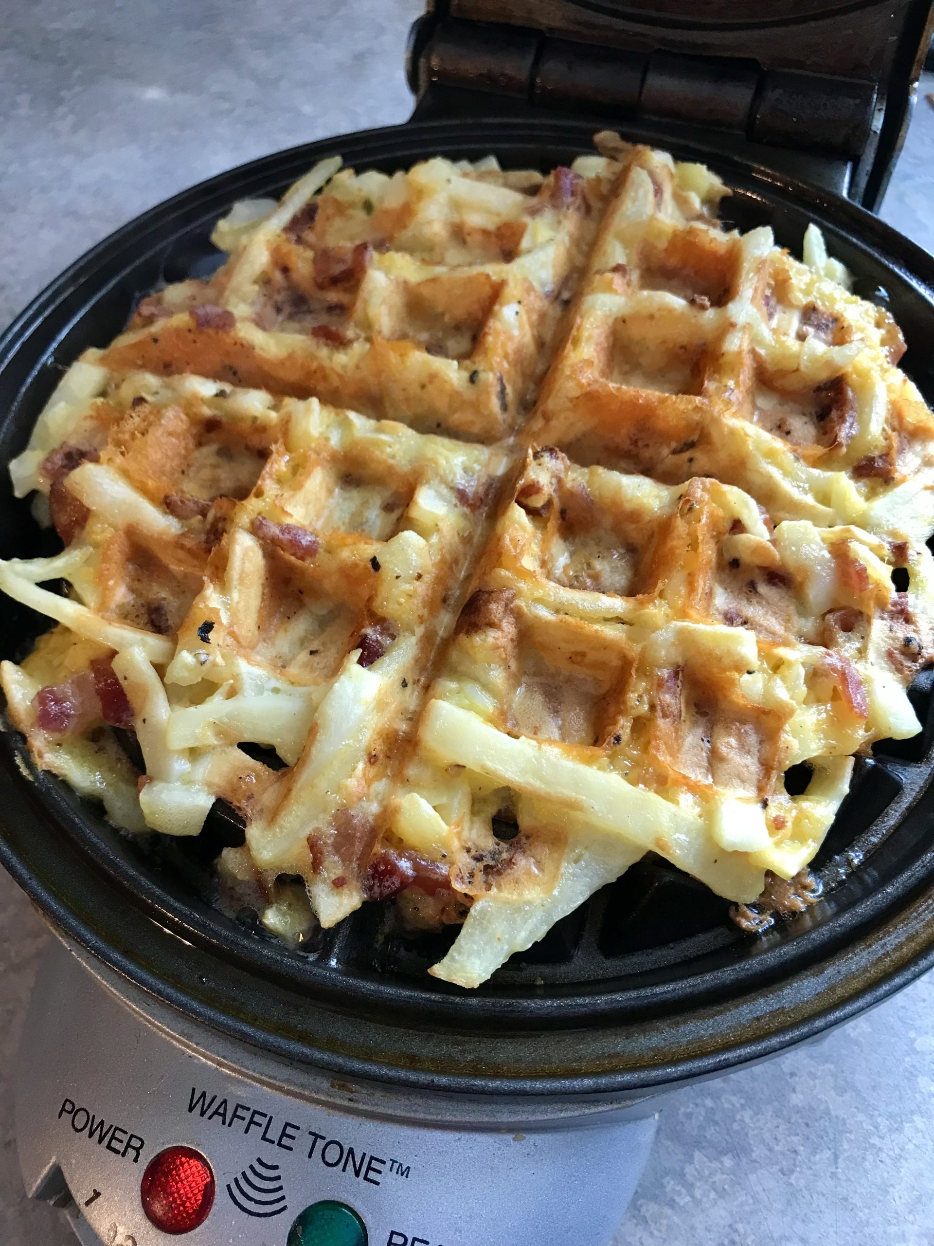 Hash Brown Waffles with Bacon and Cheese