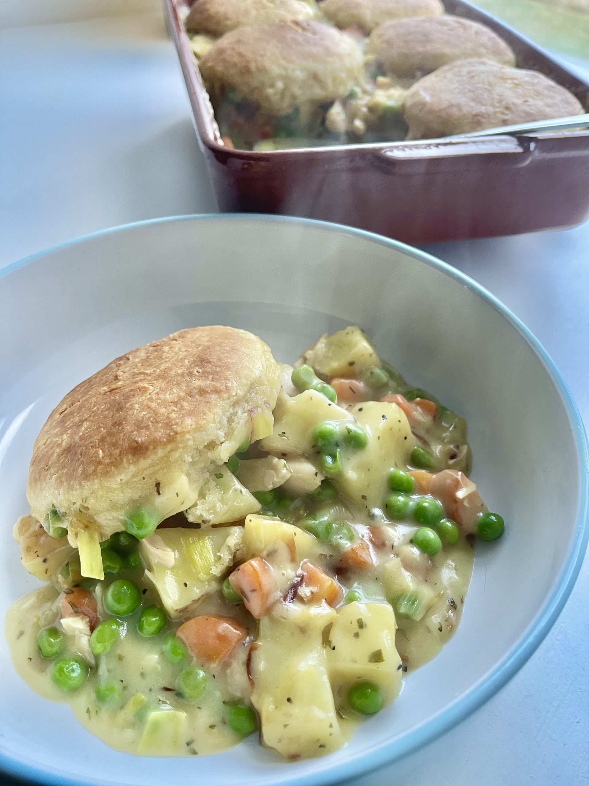 Chicken Pot Pie Casserole With A Biscuit Topping